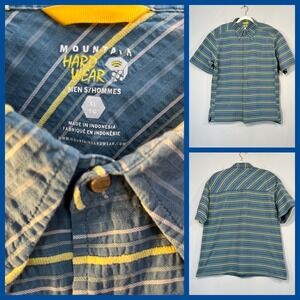 Mountain Hardwear Shirt Mens Button Up Large Plaid Green Pearl Snap Short Sleeve